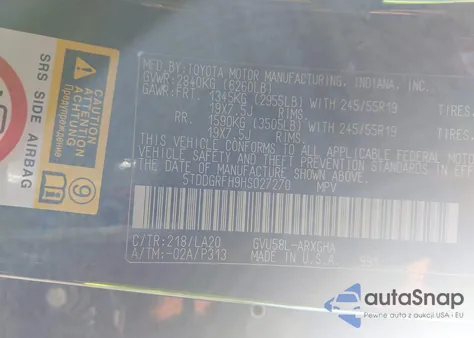 2017 Toyota Highlander Hybrid Limited Platinum из США, поврежденный, VIN 5TDDGRFH9HS027270